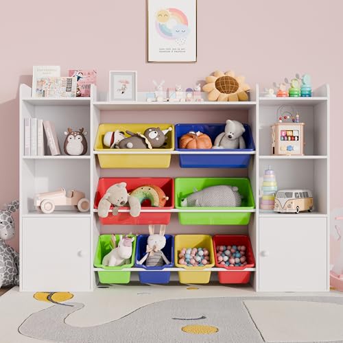 Image of Xilingol Kids Toy Storage Organizer W/8 Removable Toy Bins, 4-Tier Toy Organizers W/6 Storage Cubbies, Kid Bookshelf and Toy Storage for Playroom, Bedroom, Kids Room, Classroom