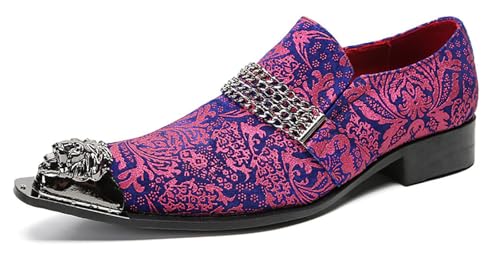 Santimon Mens Loafers Wedding Dress Casual Slip On Genuine Leather Mocassinss Metal Tip Toe Chain Penny Loafers Fashion Prom Tuxedo Western Ballroom Party Disco Shoes for Mens