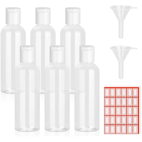 CHGANG 6 Pack 3.4 oz Travel Bottles for Toiletries TSA Approved Leakproof Plastic Empty Travel Size Bottles Containers Travel Essentials Accessories with Labels for Shampoo,Conditioner,Lotion-Clear Cover