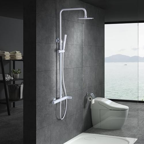 IMEX - Columna Ducha Monomando Blanca con Grifo | Kit de Ducha con Alcachofa y Rociador Antical | Griferia en Latón y Acero Inox S.304 con Barra Extensible | Serie Dinamarca