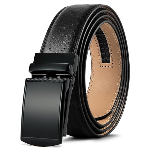Ceinture cuir homme noire ajustable sans trou avec boucle automatique métal pour pantalon