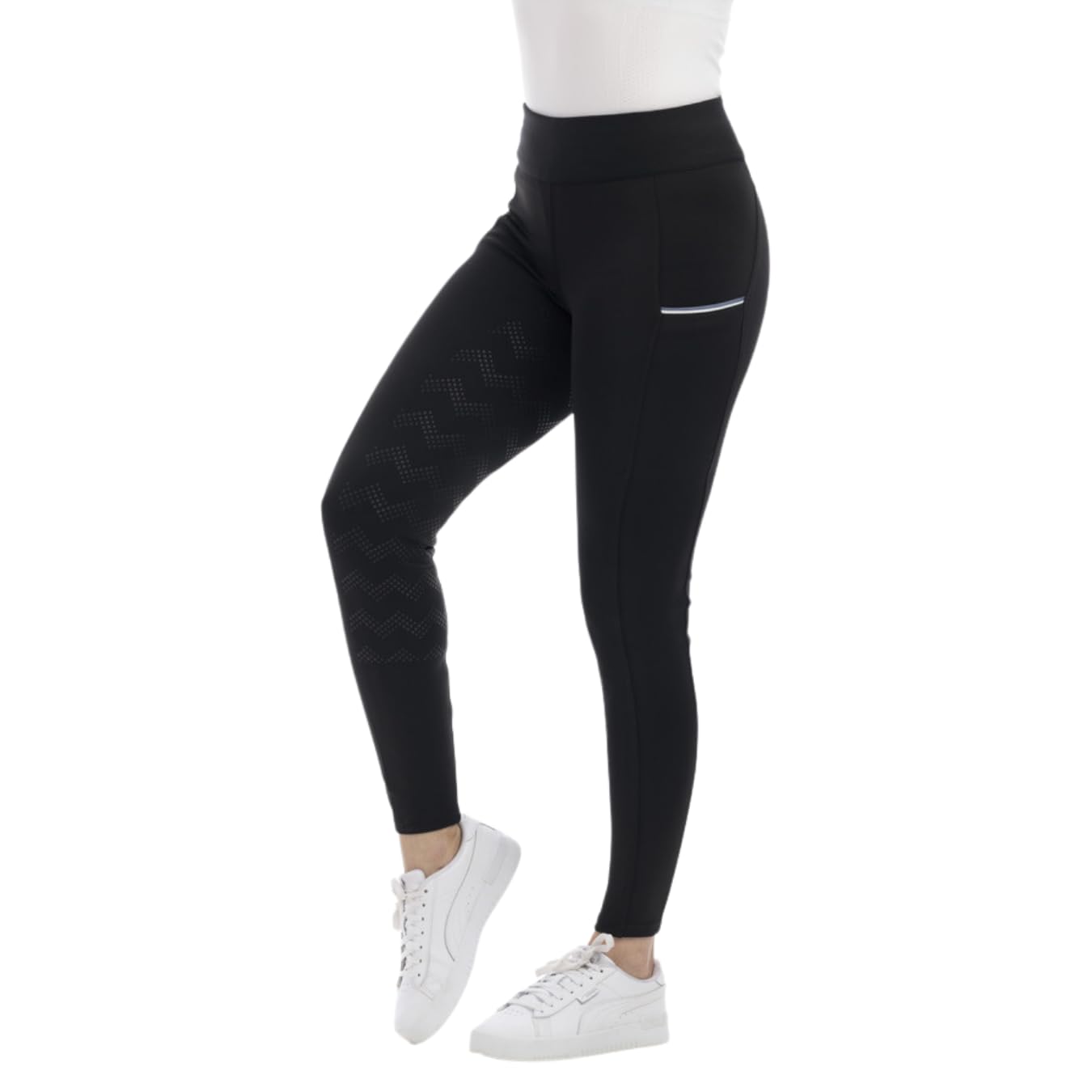 Riding World - Reitleggings für Damen Agadir | Leggings zum Reiten | Reithose mit Silikon-Vollbesatz & breitem Bund | Reiterhose mit 2 Handytaschen | Damen Reitbekleidung in Schwarz | Größe 38