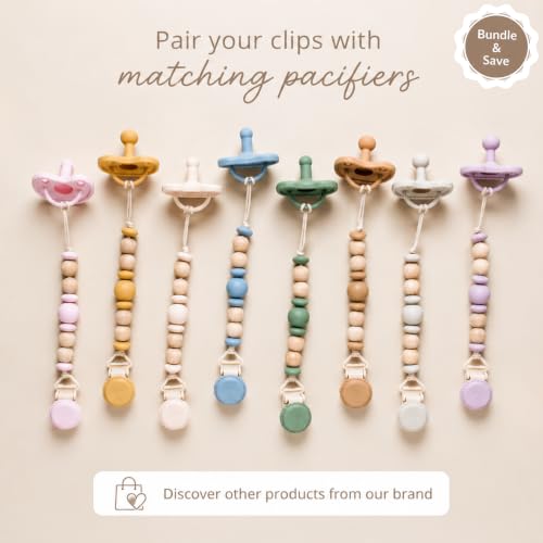 Image of Silicone Pacifier Clip - Metal-Free, Rust-Free, 100% Food-Grade Silicone and Natural Beech Wood, Secure Pacifier Holder - Ocean - Mila & Lulu
