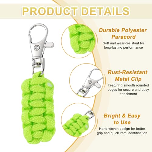 Image of YELARXI Paracord Zipper Pull Polyester Zipper Pulls Replacement Woven Rope with Metal Clasp, 80 mm Length Fit for Backpacks Clothing Luggage Accessories - Cylinder (6 Pack, Light Green)