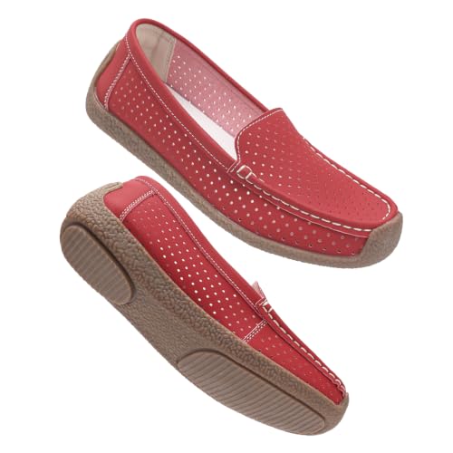 Image of Women's Comfortable & Lightweight Leather Loafers Slip-Ons Driving Walking Mocs Boat Shoes Cute Business Casual Dress Shoes Work Flats for Women