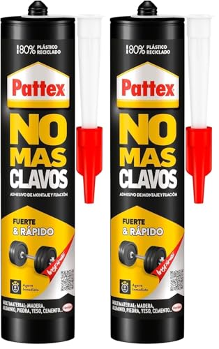 Pattex No Más Clavos Original, adhesivo de montaje resistente, pegamento extrafuerte para madera, metal y más, adhesivo blanco instantáneo, 1 cartucho x 370 g (Paquete de 2)