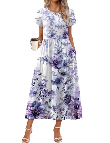 Image of Zeagoo Summer Dresses for Women 2026 Maxi Bohemian Floral Short Sleeve Long Dress Casual Flowy Tired Beach Sundress