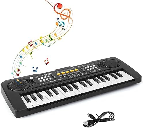 M SANMERSEN Kids Piano Keyboard, Music Pianos Keyboard 37 Keys with 4 Drums / Animals Sound Electronic Keyboards Toys for Beginners 3-8 Years Old Girls Boys Kids