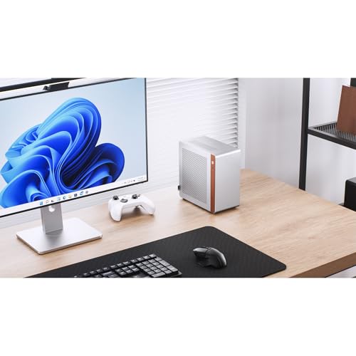 Image of JONSBO N10 Silver MINI ITX PC Case, Aluminum Alloy with Walnut Trim SFF Desktop Case, Standing or Lying, Compatible with 1U Flex PSU,Compact & Portable 4.5L Small, with 2Fans,4x2.5 SSD,Silver