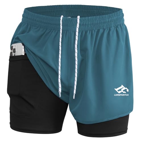 LORSPORTCH Herren Laufshorts 2 in 1 Shorts Gym Athletic Shorts Outdoor...