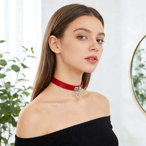 MILAKOO Punk Rock Choker Damen Gothic Lederhalsband mit Anhänger Herz Punk Halsband Frauen rot