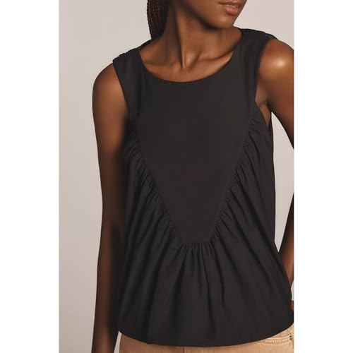 Hixiaohe Shirred Swing Tank Tops for Women Fashion Flowy Sleeveless Shirts Casual Crew Neck Blouse Loose Fit Ruffled Tops3