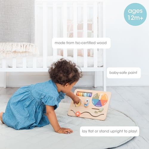 Image of Pearhead Busy Board for Toddlers, Wooden Montessori Sensory Toy | FSC-Certified Design, Built-In Stand, Travel Activities, Color Recognition, Ages 1+