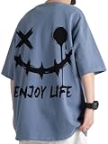 [ｂｌｕｅｆｅｅｌ] Tシャツ メンズ 半袖 大きいサイズ 軽い 柔らかい 涼しい 接触冷感 スマイリー プリント シンプル 肌に優しい カットソー ファッション ゆったり カジュアル 吸汗速乾 Blue-5XL