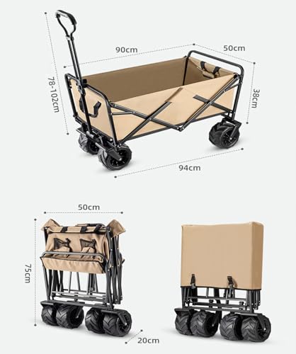 ZXNANA Gartenwagen, tragbarer Campingwagen für den Außenbereich, Kleiner Outdoor-Wagen, Faltbarer Picknickwagen, Stand, Faltbarer Kleiner Wagen (Black) – Bild 8