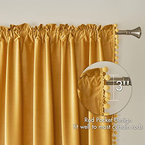 MIULEE Mustard Yellow Velvet Blackout Curtains - 96 Thermal Darkening for Kids' Rooms and Home Theaters (Set of 2)
