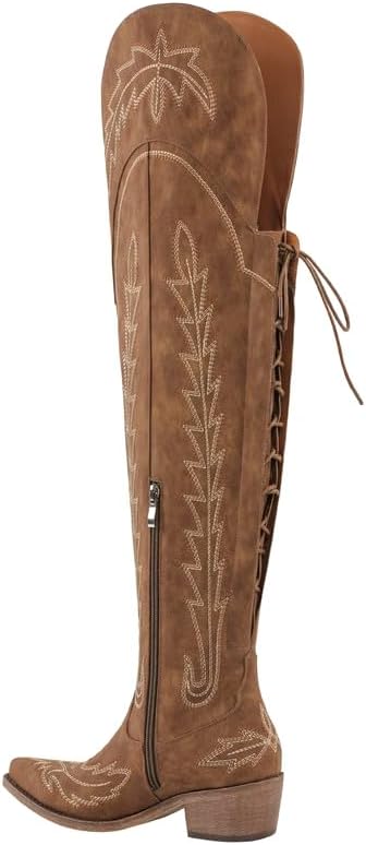 Atuelang Cowboy Boots for Women Thigh High Cowgirl Boots Wide Calf Western Embroidered Over The Knee Boots - Image 3