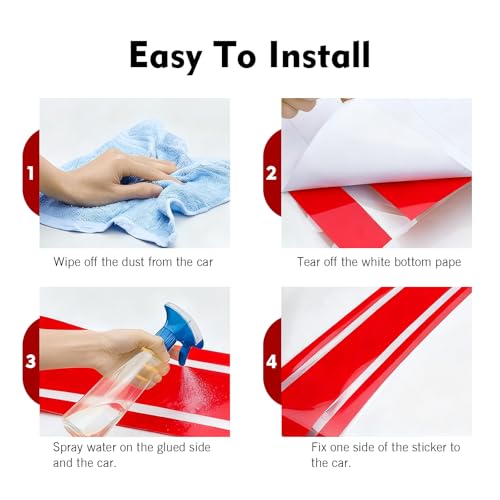 Image of 2 PCS Car Hood Decals, Hood Bumper Modification Exterior Decoration Accessories, Body Side Stickers Racing Stripes Decals, Suitable for Most Car Models (Red)
