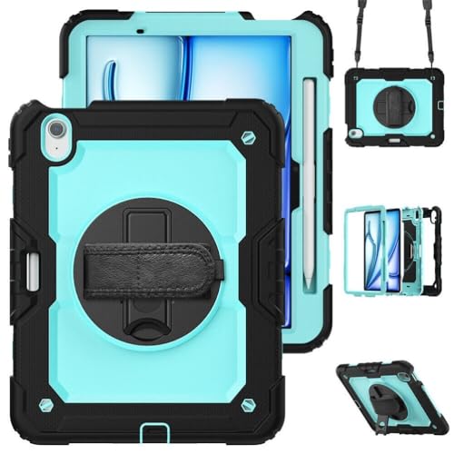 Coque iPad Air 13 M3 2025 rigide complète noir bleu clair sangle silicone