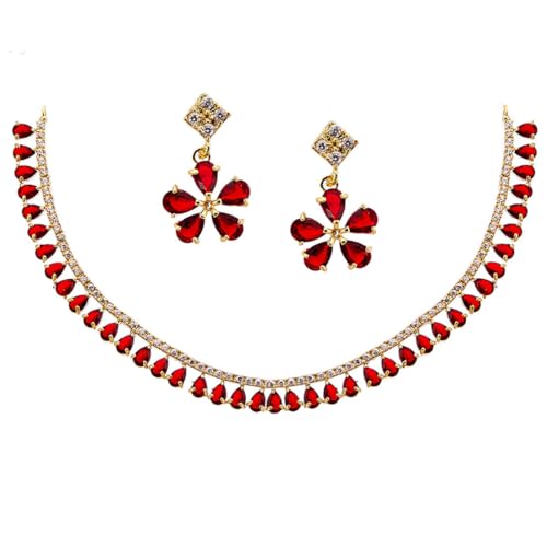 Image of ZENEME Gold-plated and Cubic Zirconia Necklace With Earrings for Women & Girls