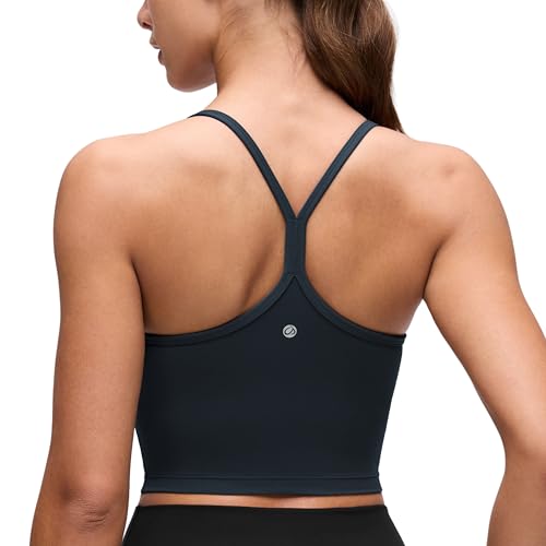Image of CRZ YOGA Butterluxe Y Back Crop Tank Tops | Light Support, Removable Pads, Yoga, Extremely Soft, Scoop Neck, Spaghetti Straps, Longline Sports Bras for Women