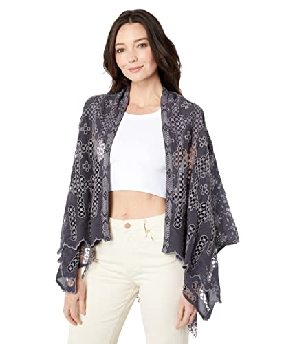 Johnny Was Women's Long Sleeve Eyelet Kimono, Graphite, Small