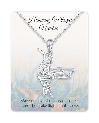 HUAIYU Hummingbird Celtic Pendant Necklace for Women- 925 Sterling Silver Lucky Celtic Knot Humming Bird Necklaces Mother's Day Birthday Christmas Jewelry Gifts for Mom