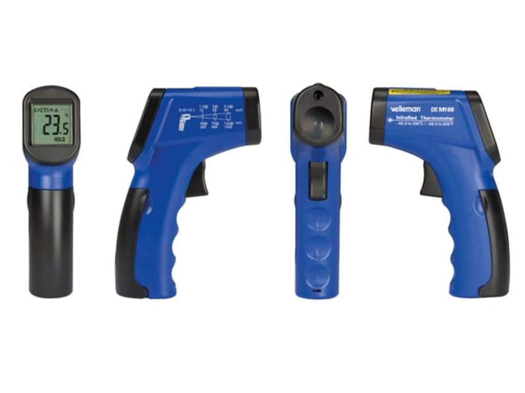 Velleman Berührungsloses IR-Thermometer mit Laser, -50 °C bis +330 °C, LCD-Display mit Hintergrundbeleuchtung, schnell und präzise