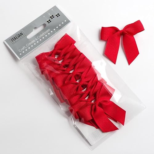 Italian Options Small Grosgrain Ribbon Bows, Self Adhesive Bows for Crafting, Gifts, Sewing, Hair Bow, Wedding Stationery, Floristry, Cakes, Crafts, Decorations, Red, 12 Pack, 5cm
