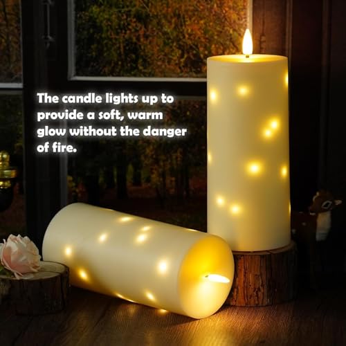 Image of YOROXRG 4 inch x 10 inch Large Outdoor Waterproof Flickering Flameless Candles with Timer,2Pcs Battery Operated LED Pillar Candles with Embedded Star String for Outdoor Lanterns,Porch,Patio Decor(Ivory)
