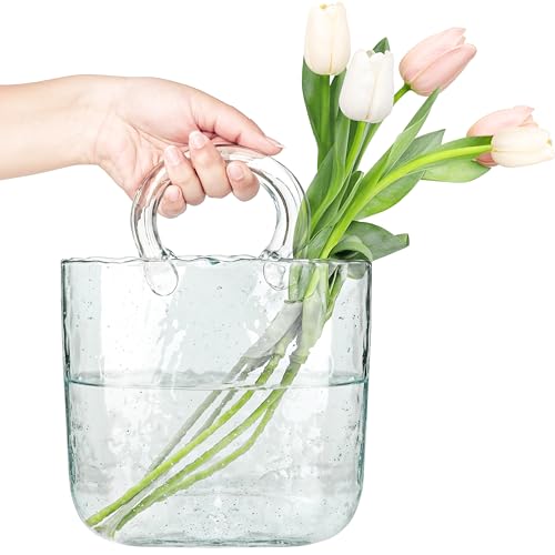 FNG8 Jarrones de Cristal en Forma de Bolso - Jarron Transparente Artesanal para Flores, Dulces, Frutas, Peces - Bolsa Única de Vidrio Estética Burbujas de Agua - Decoraciones Modernas del Hogar