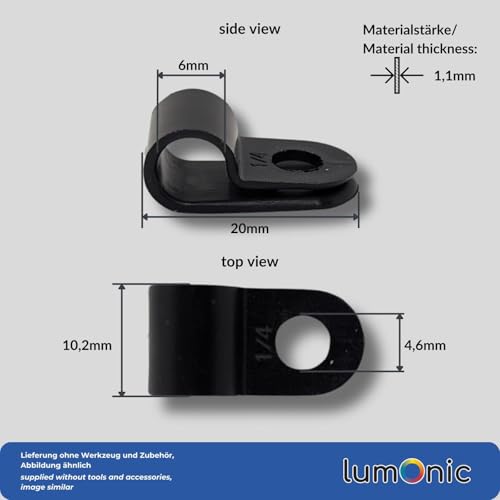 Lumonic 100x P-Clips for 6mm Cable, Black Nylon Cable Clamps - Image 2