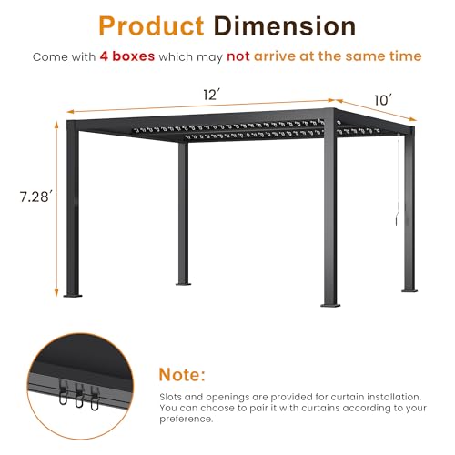 Louvered Pergola 10'x12', Full Metal Outdoor Pergola with Adjustable Proof and Gutter System, Metal Hardtop Gazebo for Patio, Deck, Garden, Yard, Dark Gray - Image 2