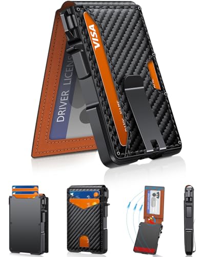 Image of ZALVEX Wallet for Men, Mens Minimalist Wallet 9-13 Cards, Slim Compact Wallet with Money Clip & ID Window, RFID Blocking Smart Pop Up Card Wallet, Metal Aluminum Credit Card Holder Bifold Wallet