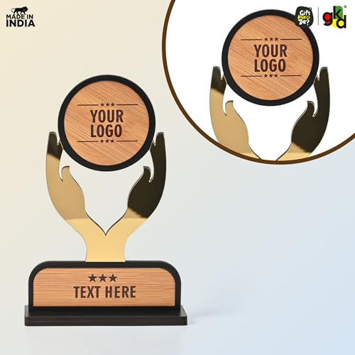 Image of GKD Custom Wooden Trophy with Golden Acrylic | Personalized Award for Appreciation, Thank You & Recognition Ceremonies (Golden Gratitude)