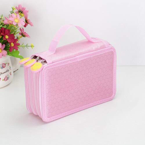 Cobaka 364872 Holes Pencil Case for Drawing Painting Art Marker Pens Multifunction Large Capacity School Stationery Bag Pouch Supply Pink-3 Layers