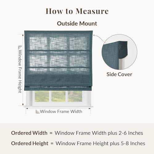Image of TWOPAGES Liz No Drill Cordless Roman Shades Linen Textured Roman Blinds for Windows, Custom Made Room Darkening Blackout Roman Window Shades, Hardware Included, Everglade Teal, 1 Piece