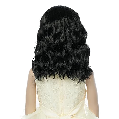 Image of PATTNIUM Kids Child Black Wig Short Wavy Black Bob Wig for Girls Synthetic Hair Cosplay Halloween Party Costume Daily Wear Wigs