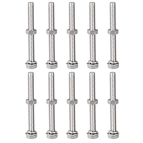Tornillos de cabeza hexagonal M8 x 75 mm con arandelas planas y de presión, 10 juegos completos