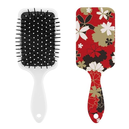 パドルブラシ 和風 和柄 花 桜 ヘアブラシ くし 絡まない 頭皮マッサージ おしゃれ レディース メンズ 兼用 頭皮ケア キャラクター マッサージブラシ ツヤ サラサラ 便利 人気 かわいい 乾湿両用