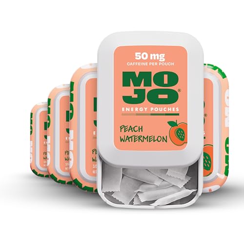 Image of MOJO Energy Pouches Peach Watermelon Flavor, 50 mg per Caffeine Pouch, 15 Pouches, 5-Pack