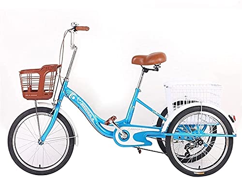 PAGOIAAR Adult Cargo Tricycles Beach Cruiser Bikes Shopping Tricycle Adult 20inch Elderly 3 Wheel Bicycle Tricycles Beach Bike with Double Brake Men's and Women's Human-Powered Bicycles Pedal