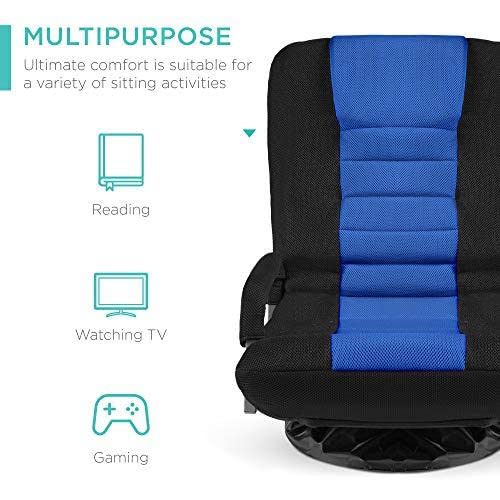 Best Choice Products Swivel Gaming Chair 360 Degree Multipurpose Floor Chair Rocker For Tv, Reading, Playing Video Games W/Lumbar Support, Armrest Handles, Adjustable Foldable Backrest - Black/Blue #TOP2
