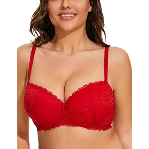 LIQQY Women's Plus Size Bra Curvy Signature Lace Push-up with Underwire Contour Bra 34D-44H (Red, 44DD) Cover
