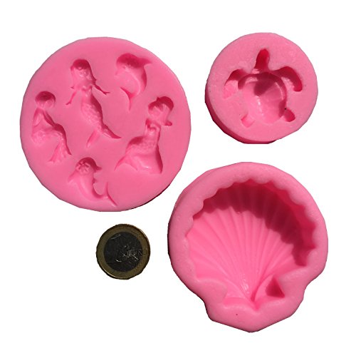 Lot de 3 Mer Plage coquillages poisson Hippocampe Fondant moule en silicone Moule de chocolat moule à cupcake gâteau biscuit bricolage pâtisserie Décorer formes Moule à glaçons de Royal House marchandises Cover