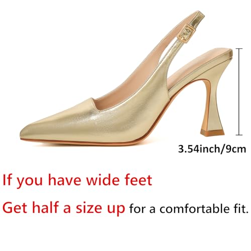 Image of Susanny Slingback Kitten Heels Elegant Dressy Pumps for Women Closed Pointy Toe Sexy Chunky High Heels Wedding Bride Prom Party Dress Shoes