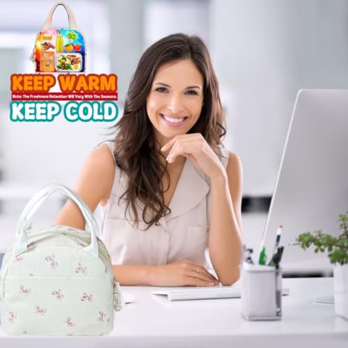Image of Lunch Box for Women, Reusable Insulated Lunch Box Floral Tote Bags Corduroy Totes for Women Office Work Travel Picnic