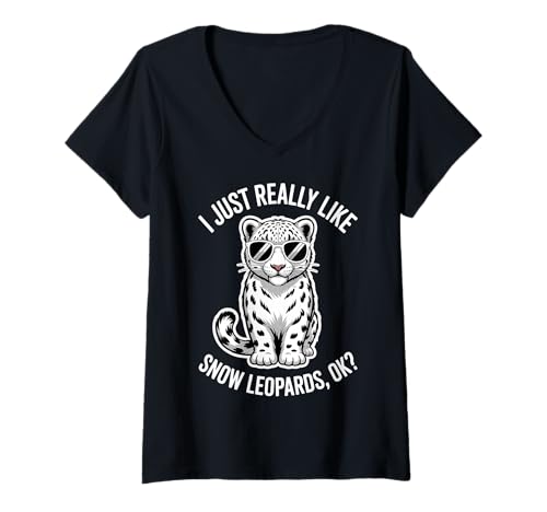Mujer Leopardos de Nieve Divertido Leopardo de Las Nieves Camiseta Cuello V