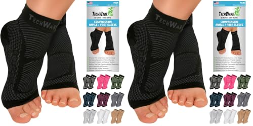 Image of TechWare Pro Ankle Brace Compression Sleeve - Plantar Fasciitis Sock. Relieves Achilles Tendonitis. Foot Arch Support Reduces Joint Pain, Swelling & Heel Spur Pain. Injury Recovery Braces for Sports