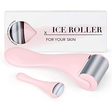 Ice Roller for Face and Eye 2 Pcs,Face Roller Skin Care for Puffiness,Migraine,Pain Relief,Eye Roller For Puffy Eyes Dark Circles,Stainless Steel Facial Roller (Pink) Cover